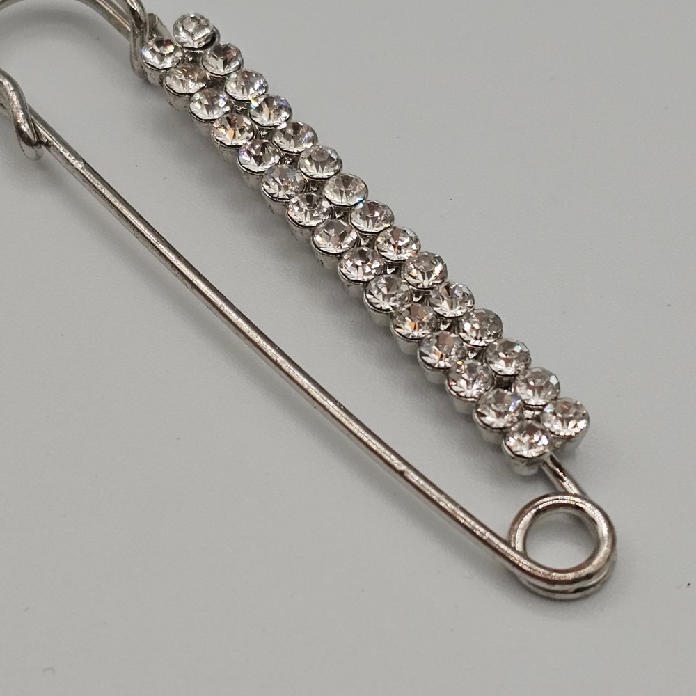 Vintage Rhinestone 3" Safety Pin Brooch Scarf Shawl Sweater Clip Sparkle Glam - Picture 2 of 14